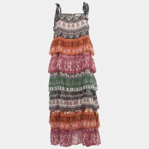Zimmermann Multicolor Paisley Printed Silk Tiered Midi Dress L
