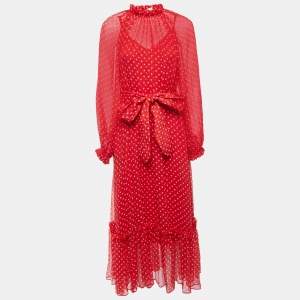 Zimmermann Red Polka Dotted Silk Chiffon Full Sleeve Midi Dress M