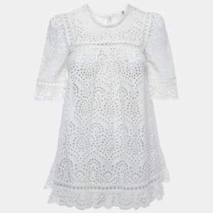 Pre Owned Zimmermann White Eyelet Cotton Top S