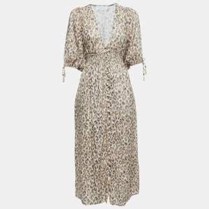 Zimmermann Beige Print Linen Button Front Midi Dress S