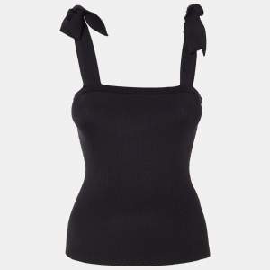 Zimmermann Black Rib Knit Lulu'Tie Shoulder Detail Tank Top XS