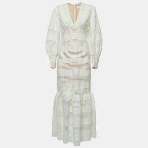 Zimmermann White Linen Blouson Sleeve Maxi Dress L