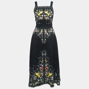 Zimmermann Black Floral Embroidered Linen Open-Back Midi Dress S 