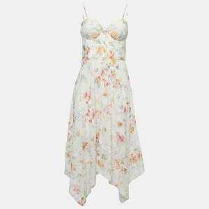 Zimmermann White Floral Printed Cotton Bustier Midi Dress L