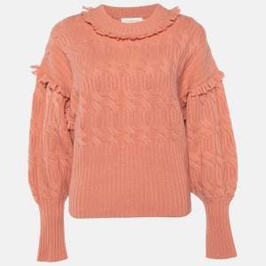 Zimmermann Light Pink Wool & Cashmere knit Fringe Detail Sweater M