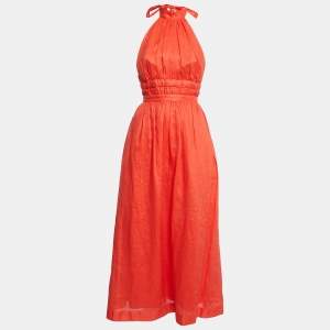 Zimmermann Orange Linen Halter Neck Midi Dress S