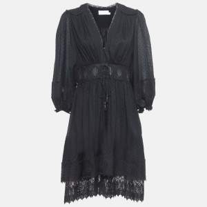 Zimmermann Black Dotted Cotton Waist Tie Detailed Mini Dress L