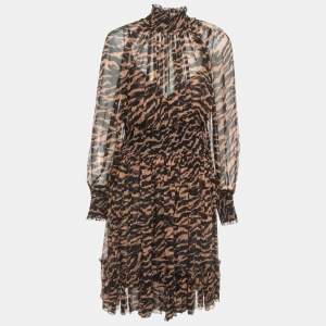 Pre Owned Zimmermann Brown Animal Print Silk Mini Dress L