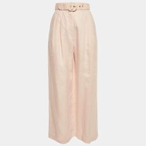 Zimmermann Pink Linen Wide Leg Belted Trousers S