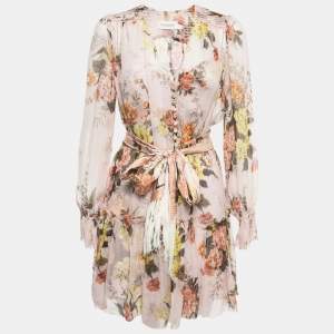 Zimmermann Peach Floral Printed Silk Mini Dresses M