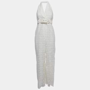 Zimmermann White Floral Pattern Lace Belted Jumpsuit M