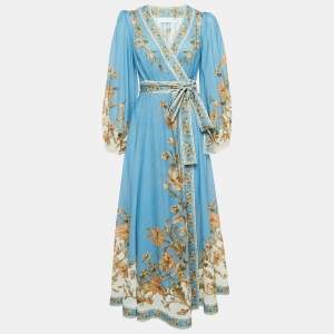 Pre Owned Zimmermann Blue Chintz Floral Print Cotton Wrap Dress S