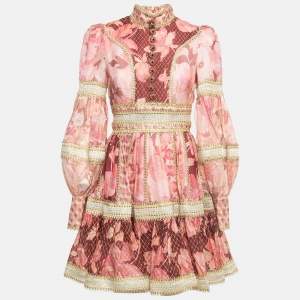 Zimmermann Pink/Red Printed Linen & Silk Mini Dress M