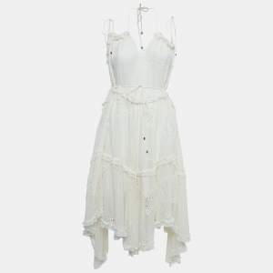 Zimmermann White Eyelet Silk Tie-Up Strap Asymmetric Dress M
