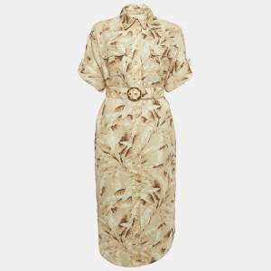 Pre Owned Zimmermann Beige Palm Leaf Print Linen Midi Dress M