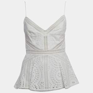 Zimmermann White Embroidered Cotton Shoulder Strap Cami Top M
