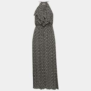 Zimmermann Black/White Floral Print Crepe Tie-Up Detail Maxi Dress M