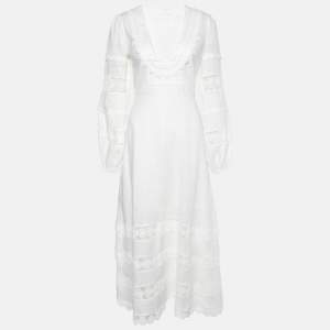 Pre Owned Zimmermann Ivory Linen & Lace Paneled Midi Dress S