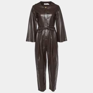 Zimmermann Dark Brown Leather Belted Jumpsuit S