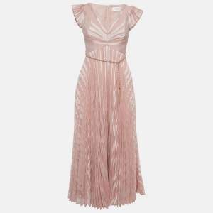 Zimmermann Pink Pleated Crepe Sunray Midi Dress S