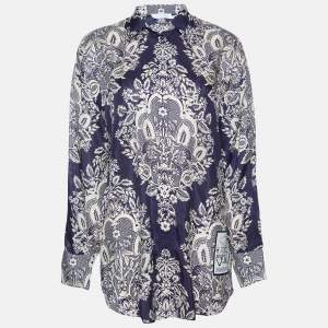 Zimmermann Navy Blue Floral Print Silk Shirt M