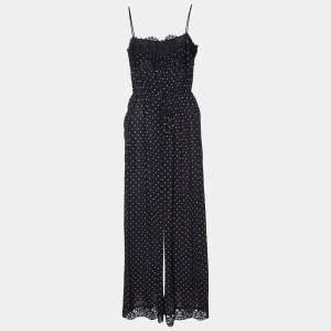 Zimmermann Black Polka Dot Crepe Lace Trim Jumpsuit S