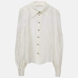 Zimmermann Off White Linen Detailed Button Pleated Sleeves Top XL