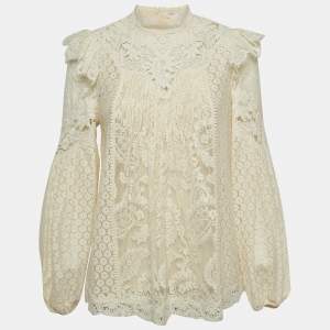 Zimmermann Off White Lace Ruffled Sleeve Top M