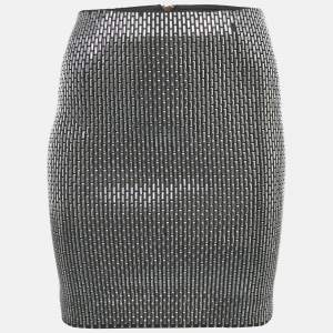Pre Owned Zoe Karssen Black/Silver Embellished Jersey Mini Skirt S