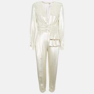 Zuhair Murad Gold Silk Blend Lamé Jumpsuit M