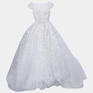Zuhair Murad White Embroidered Silk Blend Tulle Wedding Gown S