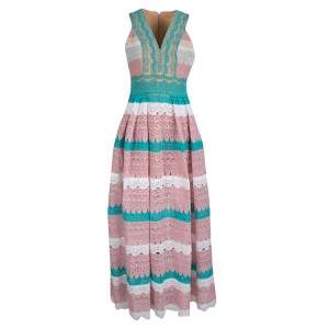 Zuhair Murad Multicolor Beadwork and Floral Lace Sleeveless Gathered Gown M