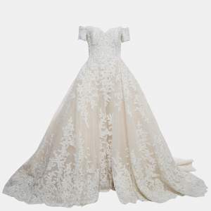 Zuhair Murad White Embroidered Tulle Wedding Gown M