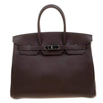 Pre Owned Hermes Cacao Togo Leather Palladium Hardware Birkin 35 Bag