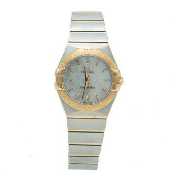 Pre Owned Omega Constellation White Mother of Pearl Dial Steel & Yellow Gold Women's Watch 24 MM