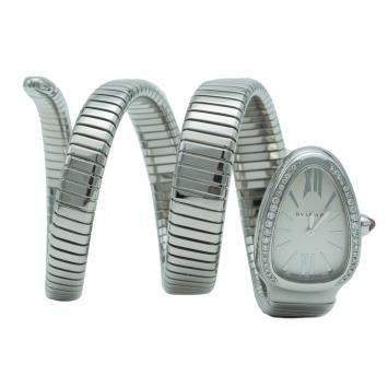 Pre Owned Bvlgari Serpenti White Double Spiral Diamond Bezel Watch