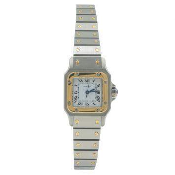 Pre Owned Cartier White Santos Steel & Yellow Gold Automatic Women'S Watch 24MM