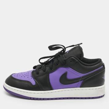 Pre Owned Air Jordans Purple/Black Leather Jordan 1 Low Purple Venom Sneakers Size 37.5