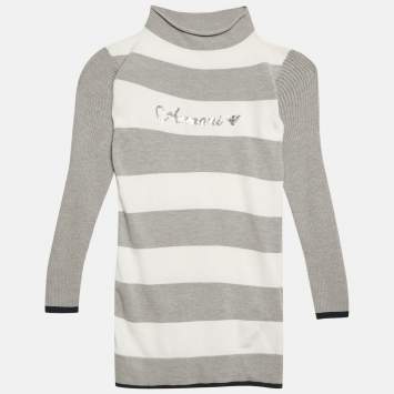 Pre Owned Armani Junior Grey Striped Knit Long Sleeve Dress 4 Yrs