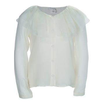 Pre Owned Baby Dior Cream Tulle Ruffle Detail Long Sleeve Silk Blouse 10 Yrs