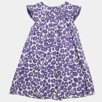 Pre Owned Baby Dior Blue Floral Print Cotton A-Line Sun Dress Set 36M