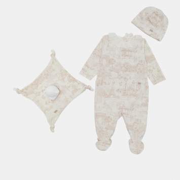 Pre Owned Baby Dior Pink Toile de Jouy Cotton Onesie Set 3M