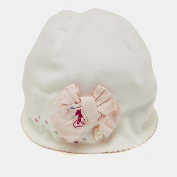 Pre Owned Baby Dior White/Pink Bow Cotton Cap 3-6M