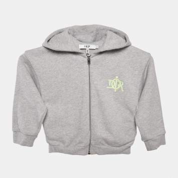 Pre Owned Baby Dior Grey Logo Embroidery Cotton Knit Zip-Up Hooded Jacket 24 M