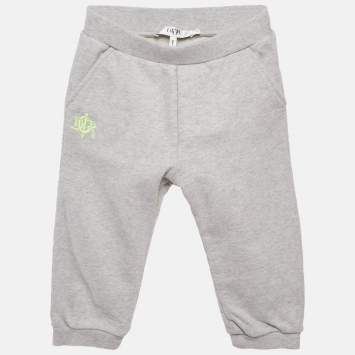 Pre Owned Baby Dior Grey Logo Embroidery Cotton Knit Track Pants 24 M