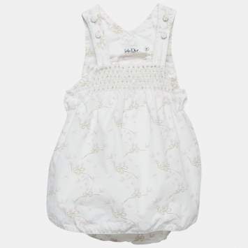 Pre Owned Baby Dior Whit/Pink Floral Print Cotton Layered Onesie 6M