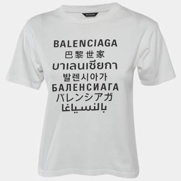 Pre Owned Balenciaga Kids White Printed Cotton Crew Neck T-Shirt 10 Yrs