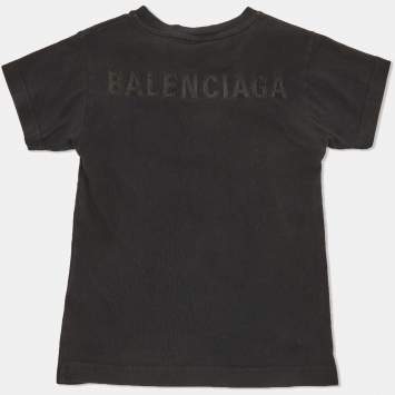 مملوكة مسبقًا Balenciaga Black Cotton Logo Embroidered T-Shirt Size 2 Yrs