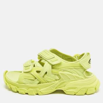 Pre Owned Balenciaga Track  Size 33 Green Faux Leather and Rubber Slingback Sandals