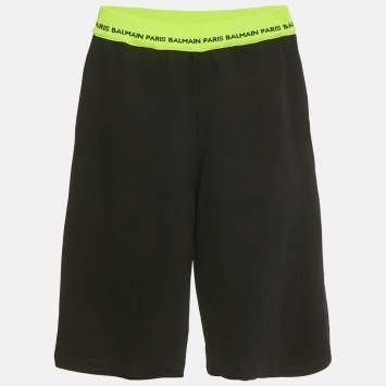 مملوكة مسبقًا شورت بخصر بشعار بالمان أطفال قطن أسود / أخضر نيون مقاس 16 سنة